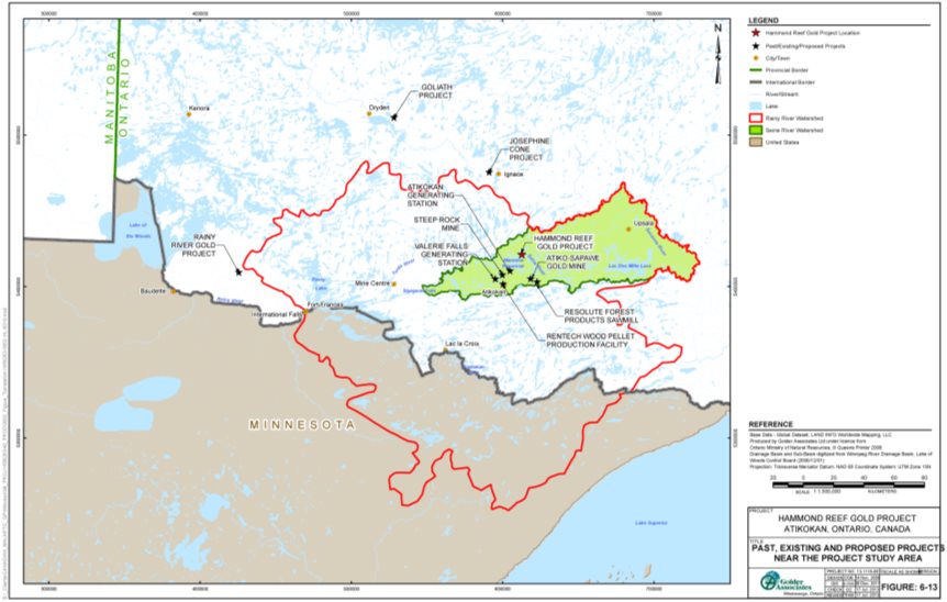 Map shows two closed mines and an existing generating station, two existing wood processing facilities, two proposed mines, and an operating mine are less than 20, 25, 150 and 200 kilometres away from the Project, respectively.