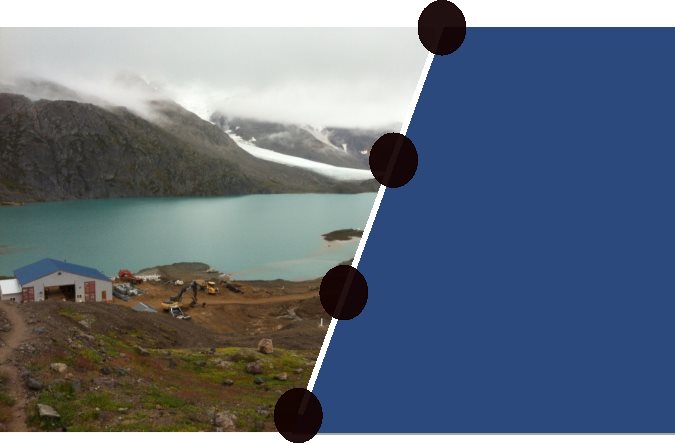 Title: Title page image - Description: Photograph taken overlooking Brucejack Lake. Structures and equipment related to the Brucejack Gold Mine Project appear in the foreground and Knipple Glacier appears in the background.