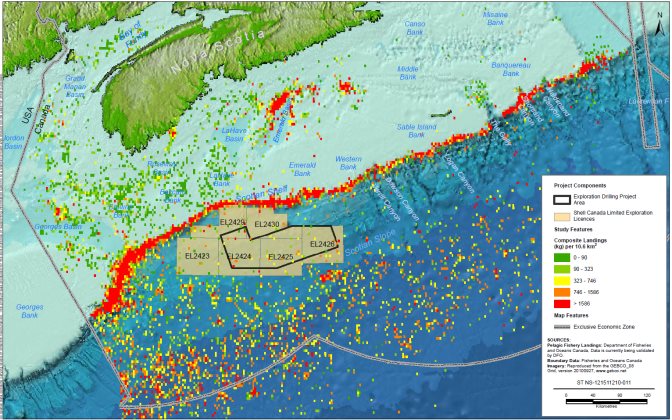 Figure 6 is a map that shows composite pelagic fisheries catch (landings) data (weight) over the period from 2006 to 2010. The data is in the form of dots on the map that are color coded according to their values.