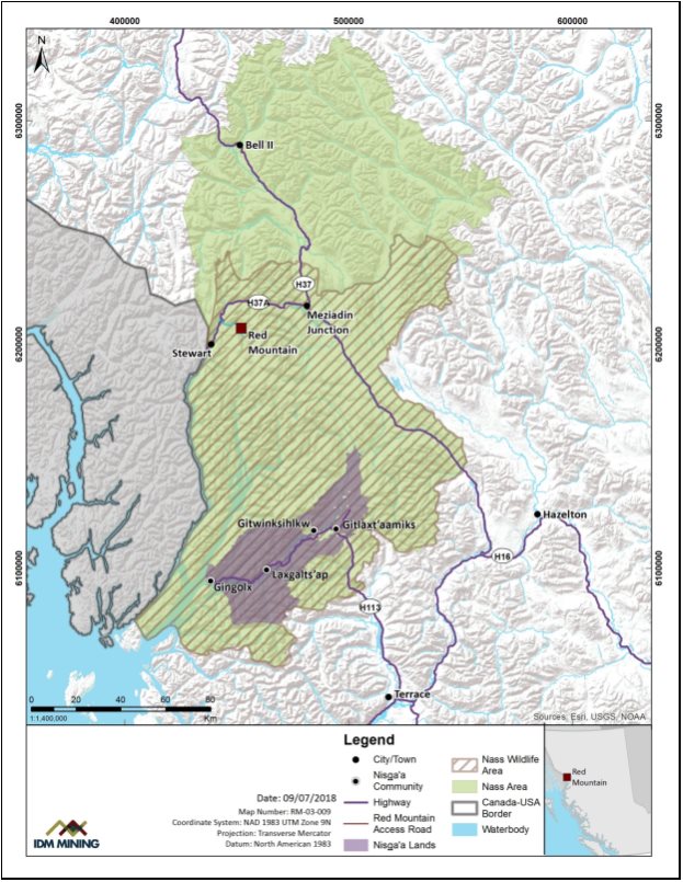 Figure 5: Map of the Project, Nisga'a Lands, Nass Wildlife Area and Nass Area