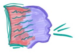 The hand drawn image is a graphic recording captured during RAWG meetings. It shows a book connecting to a person speaking. It represents RAWG delegates bringing key information about the Regional Assessment back to and from community members.
